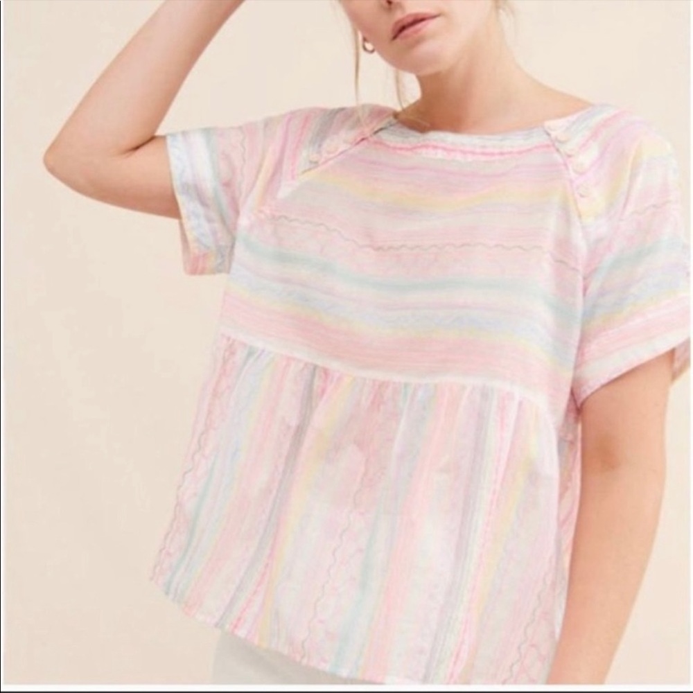 NWT Anthropologie Letty Rainbow Embroidered Babydoll